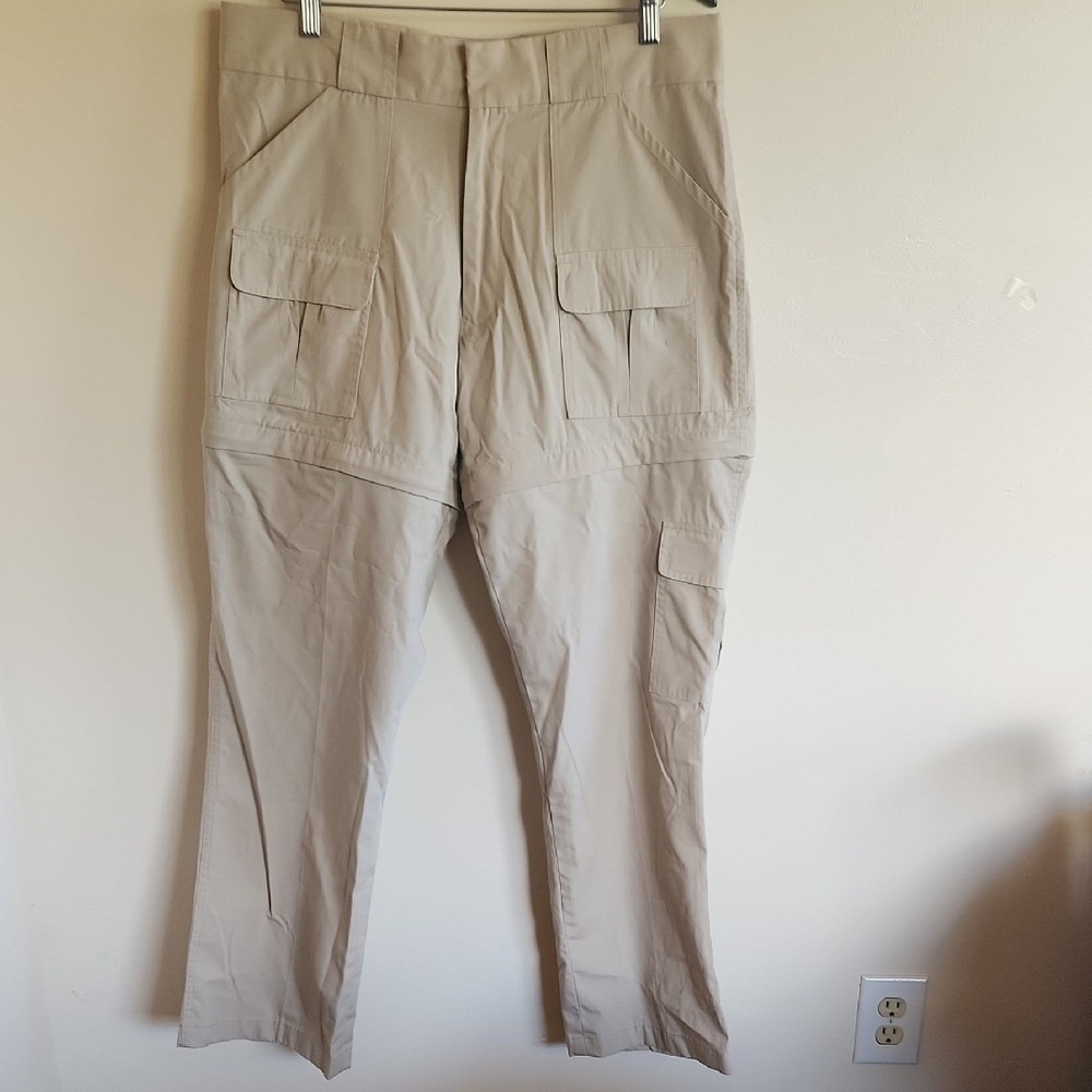 Cabelas Mens 38 Tan Convertible Zip Off Cargo Pants Hiking Fishing Utility